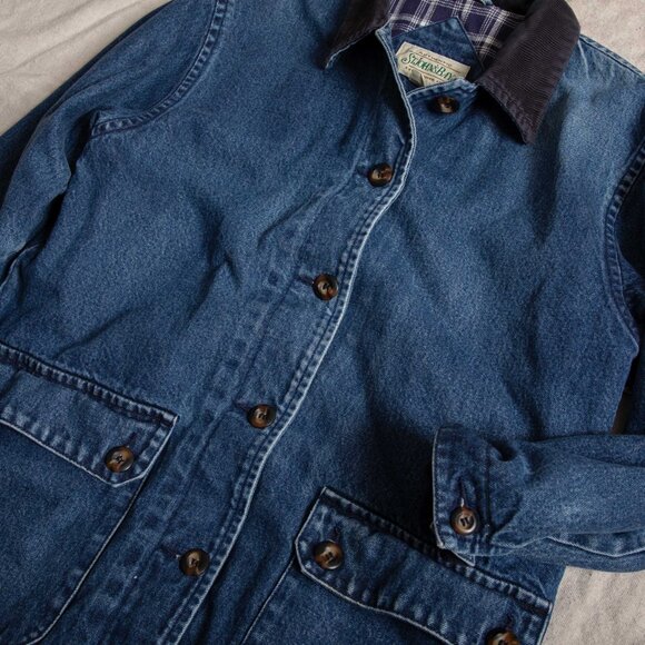 Vintage 90s St. John's Bay Women's Denim Barn Coat Chore Jacket Corduroy Collar - Picture 6 of 10